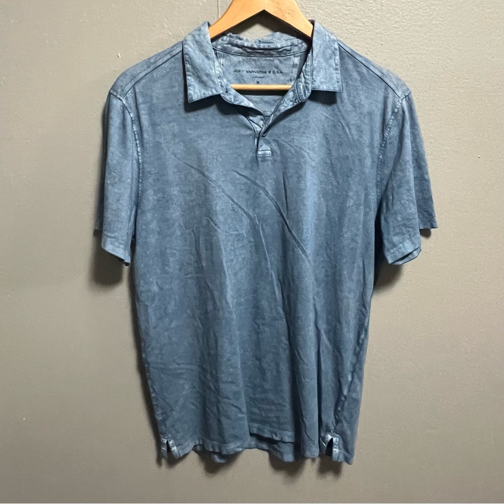 John Varvatos USA Short Sleeve Polo Shirt Garment Washed Size M Blue
